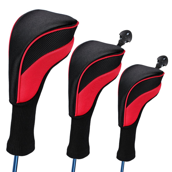 3Pcs Golf Club Head Cover Set Driver 1 3 5 Fairway Wood Headcover Long Neck